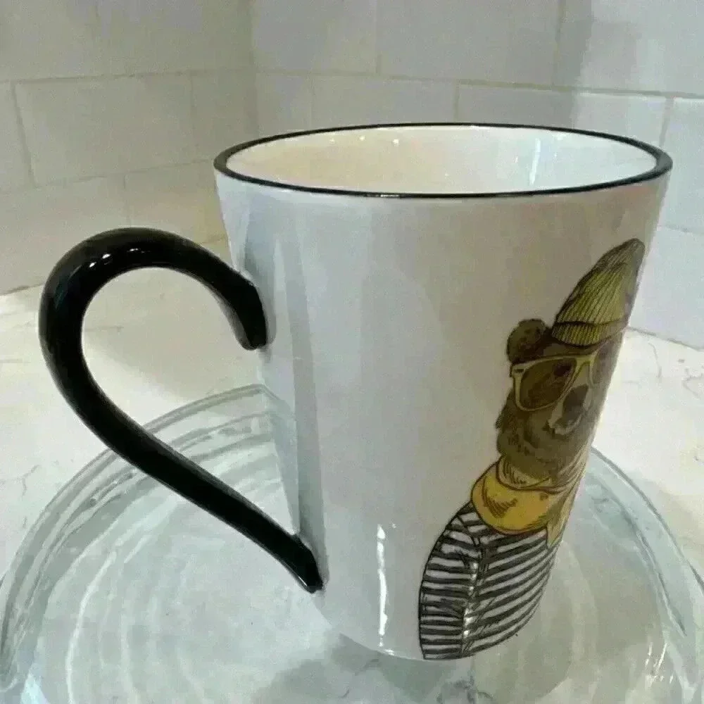 Hipster Brown Bear Mug Cup by Signature 16.5 oz. Big Yellow Glasses & Scarf - Picture 9 of 12